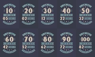 alles gute zum geburtstag feier typografie bündel design. Retro-Vintage-Geburtstagszitat-Designpaket. Satz von Zitatentwürfen zum 10., 20., 30., 40., 50., 60., 70., 80., 90., 100. Geburtstag. vektor