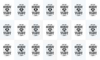 födelsedagsdesign mega bunt. uppsättning av 21 födelsedag citat typografi bunt. hipp hipp hurra 5, 10, 15, 20, 25, 30, 35, 40, 45, 50, 55, 60, 65, 70, 75, 80, 85, 90, 95, 100 år idag vektor