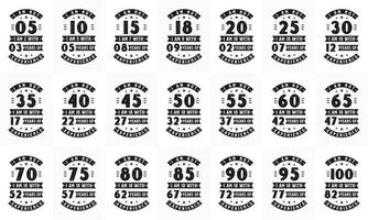 alles gute zum geburtstag feier typografie bündel design. Retro-Vintage-Geburtstagszitat-Designpaket. Satz 5., 10., 15., 20., 25., 30., 35., 40., 45., 50., 55., 60., 65., 70., 75., 80 vektor