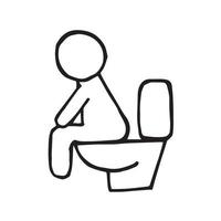 einfache Vektor-Doodle-Illustration. Handzeichnung. ein Mann, der auf der Toilette sitzt. die Person kackt, er hat Durchfall, Magenverstimmung. ein Symptom einer Darmerkrankung. medizinische Ikone vektor