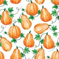 akvarell seamless mönster. söta orange pumpor, halloween tema, tacksägelsedagen, höstens skörd. vektor