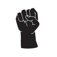 Vektor Strichzeichnung. schwarzer mann hob die faust. einfache Illustration im Doodle-Stil, Rallye-Symbol, Streikposten, Kampf für die Gleichberechtigung der Rassen. Aufruf zum Kampf für Rechte. Schwarze Leben zählen