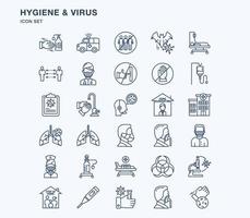 hygiene- und covid-virus-skizzen-symbolsatz vektor