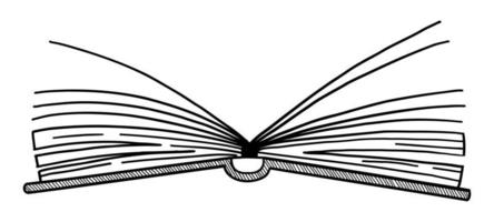 Vektor offenes Buch isoliert auf weißem Hintergrund. Gekritzelzeichnung von Hand