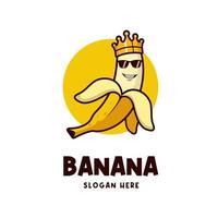 Bananenkönig-Logo. bananenillustration mit krone und kühler brille vektor
