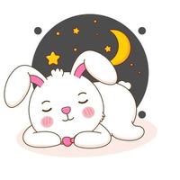 söt kanin sover på natten. bunny seriefigur illustration. vektor