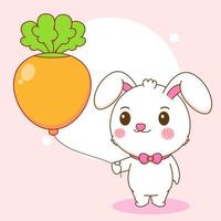 süßes Kaninchen mit Karottenballon. häschenzeichentrickfigur illustration. vektor