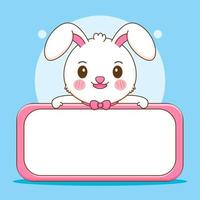 süßes kaninchen mit leerem brett. häschenzeichentrickfigur illustration. vektor