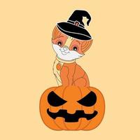 halloween katt sitter på pumpa med leende på ansiktet vektorillustration vektor