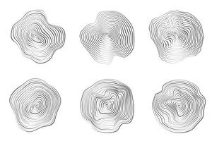 trä träd ringar. abstrakta topograficirklar. organiska strukturformer. vektor kontur illustrationer set.