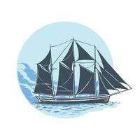 das Segelboot-Logo mit einer Illustration im Vintage-Stil