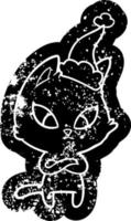 Verwirrte Cartoon-Distressed-Ikone einer Katze mit Weihnachtsmütze vektor