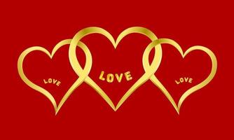 tre intilliggande guldhjärtan. kreativ kärlek för logotyp design vektor. polyamory illustration. vektor