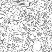 dessert mat handritad doodle sömlös bakgrund vektor