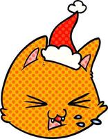 spuckende Comic-Illustration eines Katzengesichtes mit Weihnachtsmütze vektor