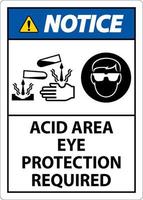 Hinweis Säurebereich Augenschutz erforderlich Schild mit Schild vektor