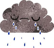 retro-karikatur der niedlichen weinenden wolke vektor