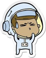 klistermärke av en tecknad stressad astronaut vektor