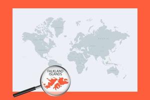 Karte der Falklandinseln auf der politischen Weltkarte mit Lupe vektor