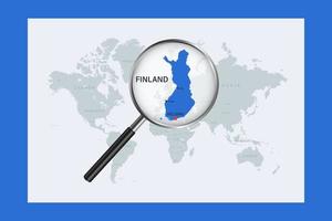 karta över Finland på politisk världskarta med förstoringsglas vektor