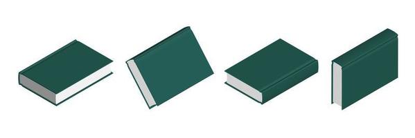 uppsättning stängda mörkgröna böcker i olika positioner för bokhandel vektor