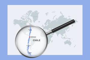 karta över chile på politisk världskarta med förstoringsglas vektor