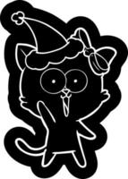 karikaturikone einer katze, die weihnachtsmütze trägt vektor