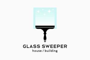 Glasreiniger oder Glaskehrer-Logo-Design, Silhouette eines Gummiglasreinigers kombiniert mit einem Glassymbol in einer Box vektor