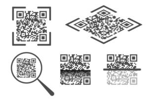 QR-Scan-Code-Icon-Set für mobile Anwendung. Piktogramme der Zahlungstechnologie. Vektor-Illustration. vektor