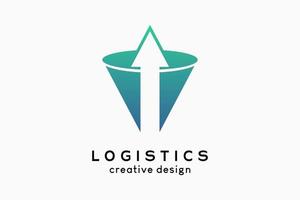 Logo Logistik, Logistik- und Speditionsunternehmen. Pfeilsymbol kombiniert mit Kegelsymbol mit kreativem Konzept vektor
