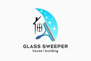 Glasreiniger oder Glaskehrer-Logo-Design, Silhouette eines Gummiglasreinigers kombiniert mit einer Hausikone vektor