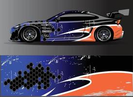 bil wrap design vektor. grafisk abstrakt stripe racing bakgrund kit designs för wrap fordon racer bil rally äventyr och livery vektor