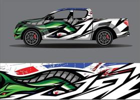 bil wrap design vektor. grafisk abstrakt stripe racing bakgrund kit designs för wrap fordon racer bil rally äventyr och livery vektor