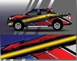 bil wrap design vektor. grafisk abstrakt stripe racing bakgrund kit designs för wrap fordon racer bil rally äventyr och livery vektor