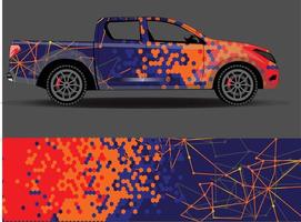 bil wrap design vektor. grafisk abstrakt stripe racing bakgrund kit designs för wrap fordon racer bil rally äventyr och livery vektor