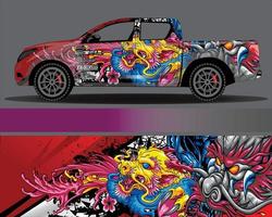 bil wrap design vektor. grafisk abstrakt stripe racing bakgrund kit designs för wrap fordon racer bil rally äventyr och livery vektor