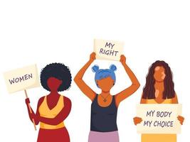 vektor illustration av kvinnor som håller skyltar eller plakat på en protest demonstration eller strejkvakt. kvinna mot våld, föroreningar, diskriminering, brott mot mänskliga rättigheter.