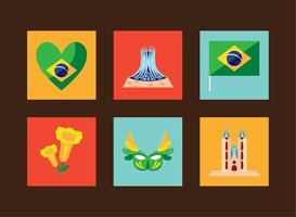 Brasilien ikoner samling vektor