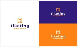 Strichzeichnungsticket mit t-Anfangsbuchstaben-Logo-Designvorlage einfaches Ticketsymbol vektor