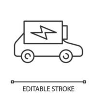 Lineares Symbol zum Aufladen der Batterie von Elektroautos. dünne Liniendarstellung. Ladezustandsanzeige für Autobatterien. umweltfreundliches auto. Kontursymbol. Vektor isoliert Umrisszeichnung. editierbarer Strich