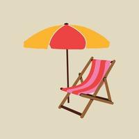 strandsolstol med paraplyelement i modern platt linjestil. handritad vektorillustration av sommar, semester, resor, resa, exotisk, strand tecknad design. vintage patch, märke, emblem, dekoration vektor