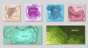 Vektorset mit 6 Hintergründen mit dradienten Farben Papierschnittformen. 3D abstrakter Papierstil, Design-Layout für Geschäftspräsentationen, Flyer, Poster, Drucke, Dekoration, Karten, Broschüren-Cover. vektor