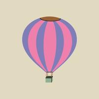 heißluftballon, luftschiff, flug im modernen flachen linienstil. hand gezeichnete vektorillustration von freizeit, wochenende, urlaub, reise, road trip cartoon design. vintage transportpatch, abzeichen, emblem vektor