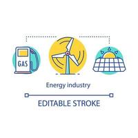 energiindustrin koncept ikon. kraftsektorn. traditionell och förnybar energi. produktion och försäljning av bränsle och el idé tunn linje illustration. vektor isolerade konturritning. redigerbar linje