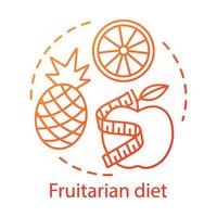 vegetarisk näring, fruktarisk kost konceptikon. vegan livsstil idé tunn linje illustration. ekologisk frukt, hälsosam mat. färskt äpple, ananas och orange vektor isolerade konturritning