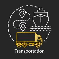 Symbol für das Kreidekonzept des Transports. Versand auf dem See- und Landweg. Route, Schiff, LKW. Logistik und Vertrieb. Idee der Frachtlieferung. vektor isolierte tafelillustration