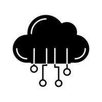 Symbol für Cloud-Computing-Glyphe. Silhouettensymbol. Datenwolke. künstliche Intelligenz. Datenbank. Große Daten. negativer Raum. vektor isolierte illustration