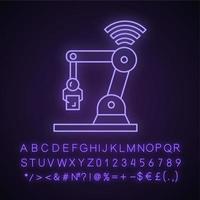 Symbol für Neonlicht des iot-Roboters. Internet der Dinge. Automatisierung Robotik. Roboter-Assistenten. künstliche Intelligenz. leuchtendes zeichen mit alphabet, zahlen und symbolen. vektor isolierte illustration