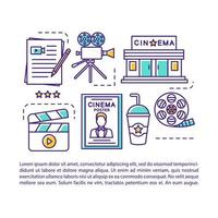 Vektorvorlage für Artikelseiten der Kinematografiebranche. broschüre, magazin, broschürengestaltungselement mit linearen symbolen und textfeldern. Druckdesign. konzeptillustrationen mit textraum vektor