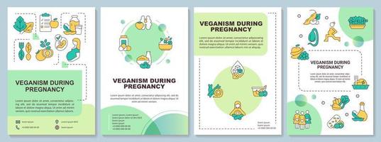 veganismus während der schwangerschaft grüne broschürenvorlage. ausgewogene Ernährung. Broschürendesign mit linearen Symbolen. 4 Vektorlayouts für Präsentationen, Jahresberichte. vektor